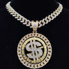Men Hip hop Iced out Bling Rotatable Dollar Pendant Necklace 13mm Width Cuban Chain Hiphop Necklaces Charm jewelry