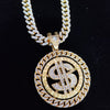 Men Hip hop Iced out Bling Rotatable Dollar Pendant Necklace 13mm Width Cuban Chain Hiphop Necklaces Charm jewelry