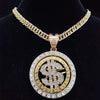 Men Hip hop Iced out Bling Rotatable Dollar Pendant Necklace 13mm Width Cuban Chain Hiphop Necklaces  Charm jewelry