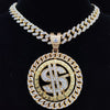 Men Hip hop Iced out Bling Rotatable Dollar Pendant Necklace 13mm Width Cuban Chain Hiphop Necklaces Charm jewelry