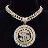 Men Hip hop Iced out Bling Rotatable Dollar Pendant Necklace 13mm Width Cuban Chain Hiphop Necklaces  Charm jewelry