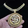 Men Hip hop Iced out Bling Rotatable Dollar Pendant Necklace 13mm Width Cuban Chain Hiphop Necklaces Charm jewelry