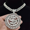 Men Hip hop Iced out Bling Rotatable Dollar Pendant Necklace 13mm Width Cuban Chain Hiphop Necklaces Charm jewelry