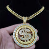 Men Hip hop Iced out Bling Rotatable Dollar Pendant Necklace 13mm Width Cuban Chain Hiphop Necklaces  Charm jewelry