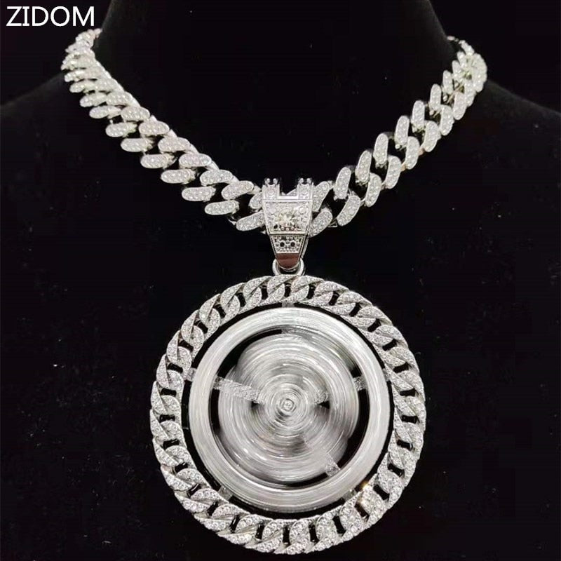 Men Hip hop Iced out Bling Rotatable Dollar Pendant Necklace 13mm Width Cuban Chain Hiphop Necklaces Charm jewelry