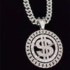 Men Hip hop Iced out Bling Rotatable Dollar Pendant Necklace 13mm Width Cuban Chain Hiphop Necklaces Charm jewelry