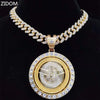 Men Hip hop Iced out Bling Rotatable Dollar Pendant Necklace 13mm crystal Cuban Chain Hiphop Necklaces Charm jewelry