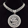 Men Hip hop Iced out Bling Rotatable Dollar Pendant Necklace 13mm crystal Cuban Chain Hiphop Necklaces Charm jewelry