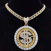 Men Hip hop Iced out Bling Rotatable Dollar Pendant Necklace 13mm crystal Cuban Chain Hiphop Necklaces Charm jewelry