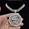 Men Hip hop Iced out Bling Rotatable Dollar Pendant Necklace 13mm crystal Cuban Chain Hiphop Necklaces Charm jewelry