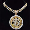 Men Hip hop Iced out Bling Rotatable Dollar Pendant Necklace 13mm crystal Cuban Chain Hiphop Necklaces Charm jewelry