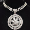 Men Hip hop Iced out Bling Rotatable Maple Leaf Pendant Necklace 13mm crystal Cuban Chain Hiphop Necklaces Charm jewelry