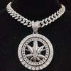 Men Hip hop Iced out Bling Rotatable Maple Leaf Pendant Necklace 13mm crystal Cuban Chain Hiphop Necklaces Charm jewelry