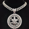 Men Hip hop Iced out Bling Rotatable Maple Leaf Pendant Necklace 13mm crystal Cuban Chain Hiphop Necklaces Charm jewelry
