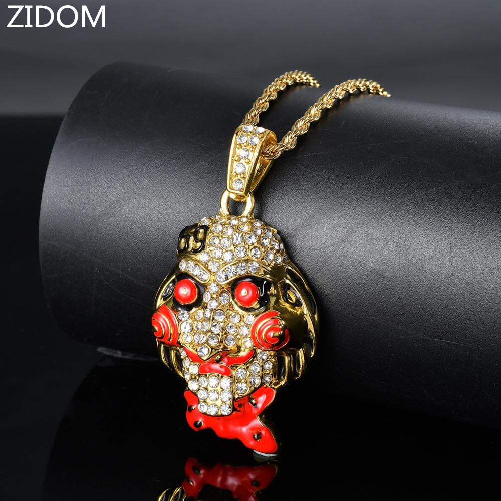 Men Hip hop iced out 69 Saw Doll Head Mask pendant necklaces male Hiphop pendants necklace charm jewelry  gifts