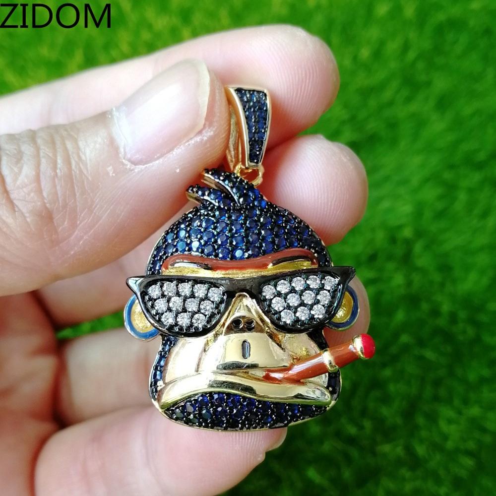 Men Hip hop iced out bling monkey pendant necklaces AAA Zircon male  personality necklace Hiphop jewelry gifts