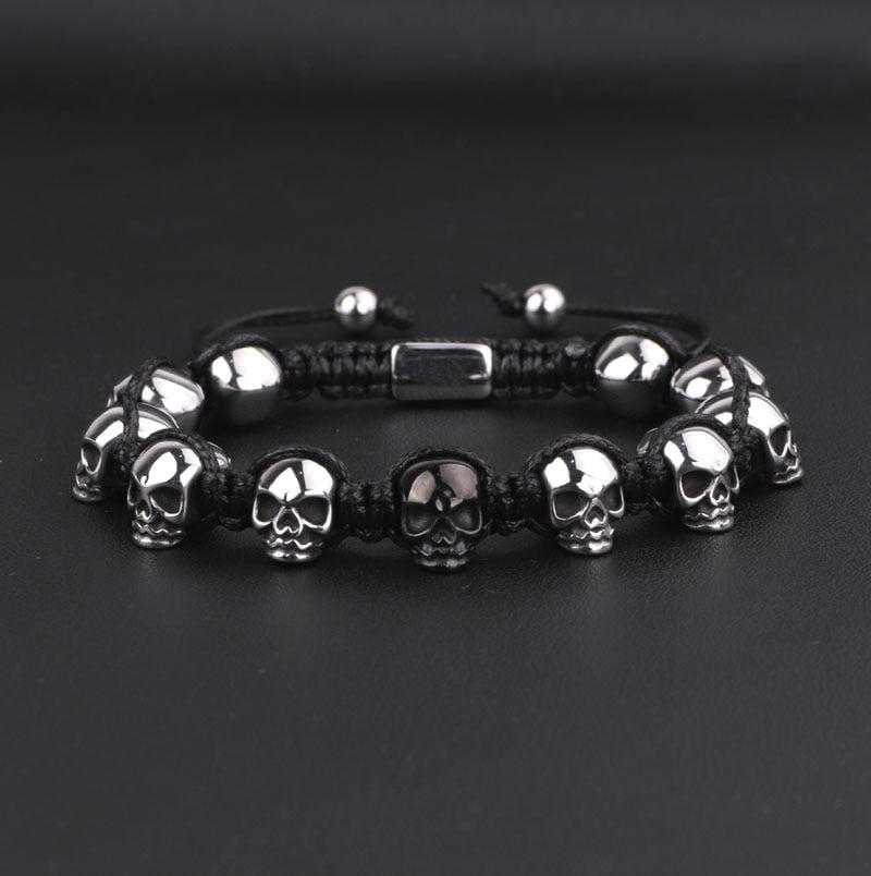 Men Jewelry Bracelet Stainless Steel Skull Braided Wrap Beads Bracelet For Men