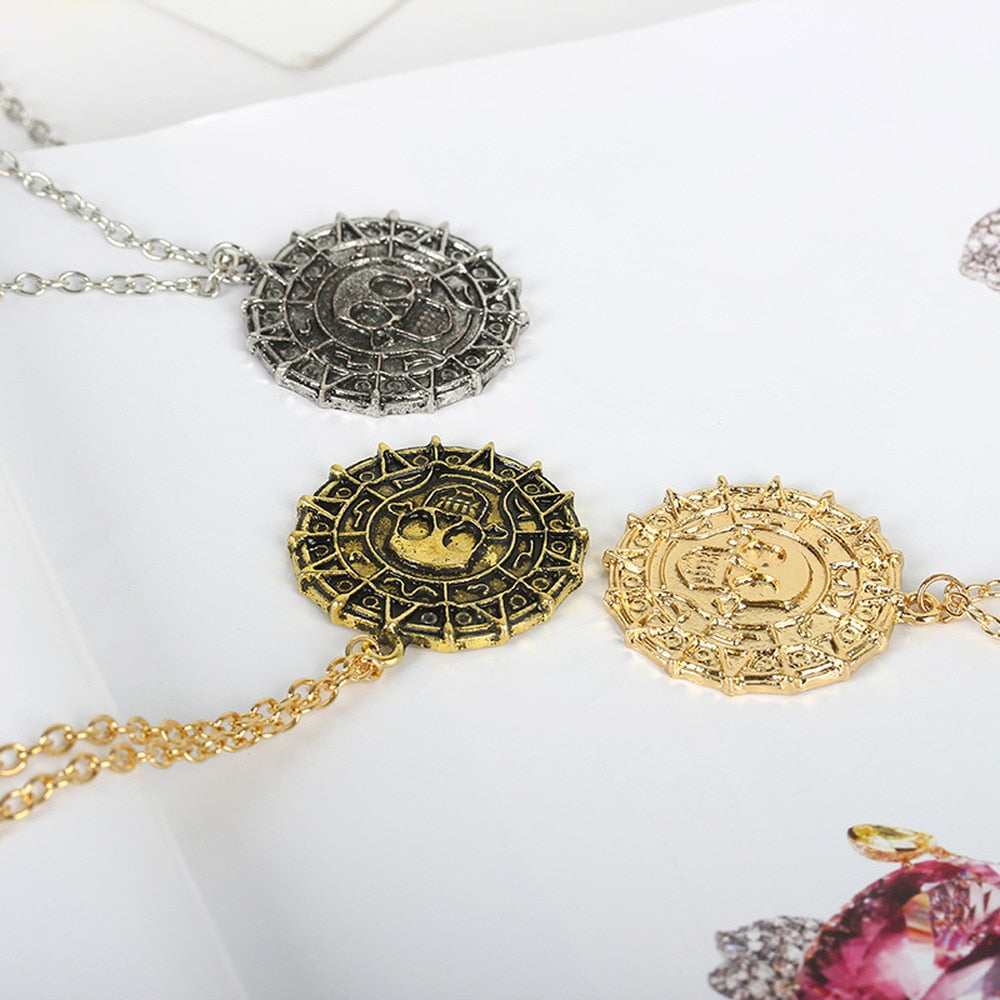Men Lady Female Girl Women Girlfriend Metal Gold Color Pirates of The Caribbean Aztec Gold Coins Pendant Charm Necklace