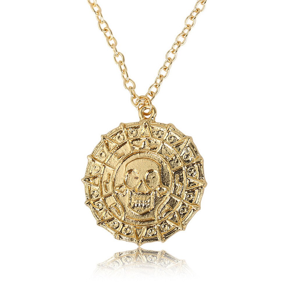 Men Lady Female Girl Women Girlfriend Metal Gold Color Pirates of The Caribbean Aztec Gold Coins Pendant Charm Necklace