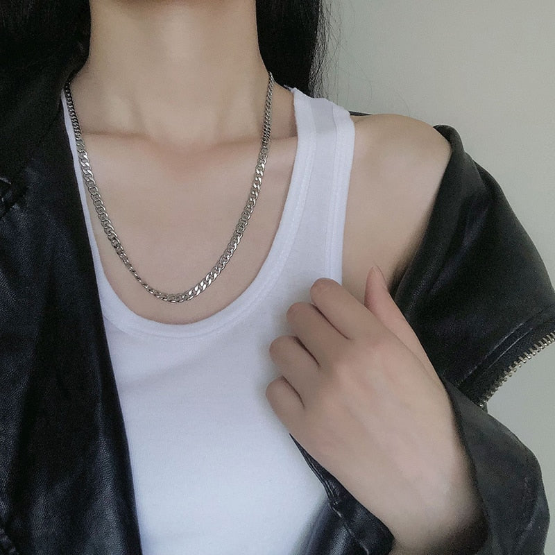 Men Long Hip Hop Necklace on The Neck CollarStainless Steel Chain Necklaces for Women Jewelry Gift Accessories