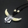 Men Necklace Wolf  Teeth Bull Ox Head Skull Pendant  Real Tooth  Charm Necklace Vintage Jewelry