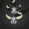 Men Necklace Wolf  Teeth Bull Ox Head Skull Pendant  Real Tooth  Charm Necklace Vintage Jewelry