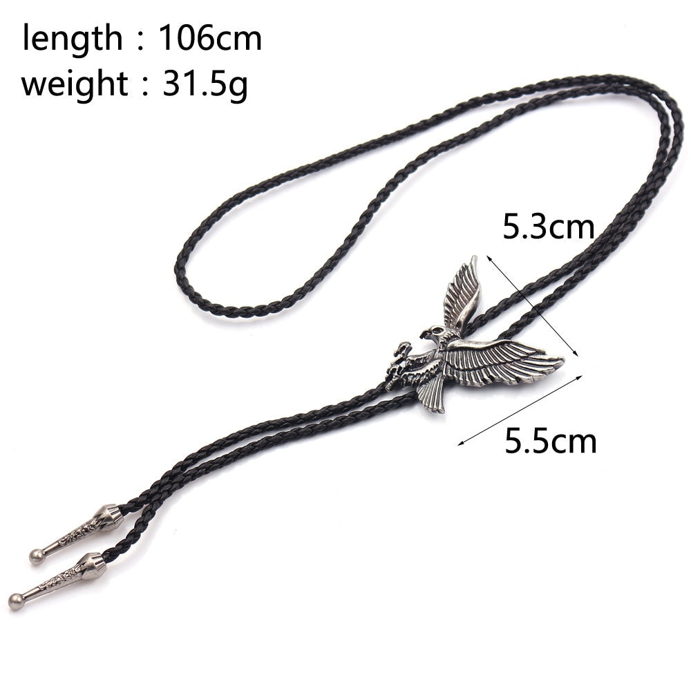 Men Necktie Jewelry Vintage Dance Bolo Tie Western Cowboy Rodeo Leather Necklace Mini Camera Mask Indian Eagle Pendant