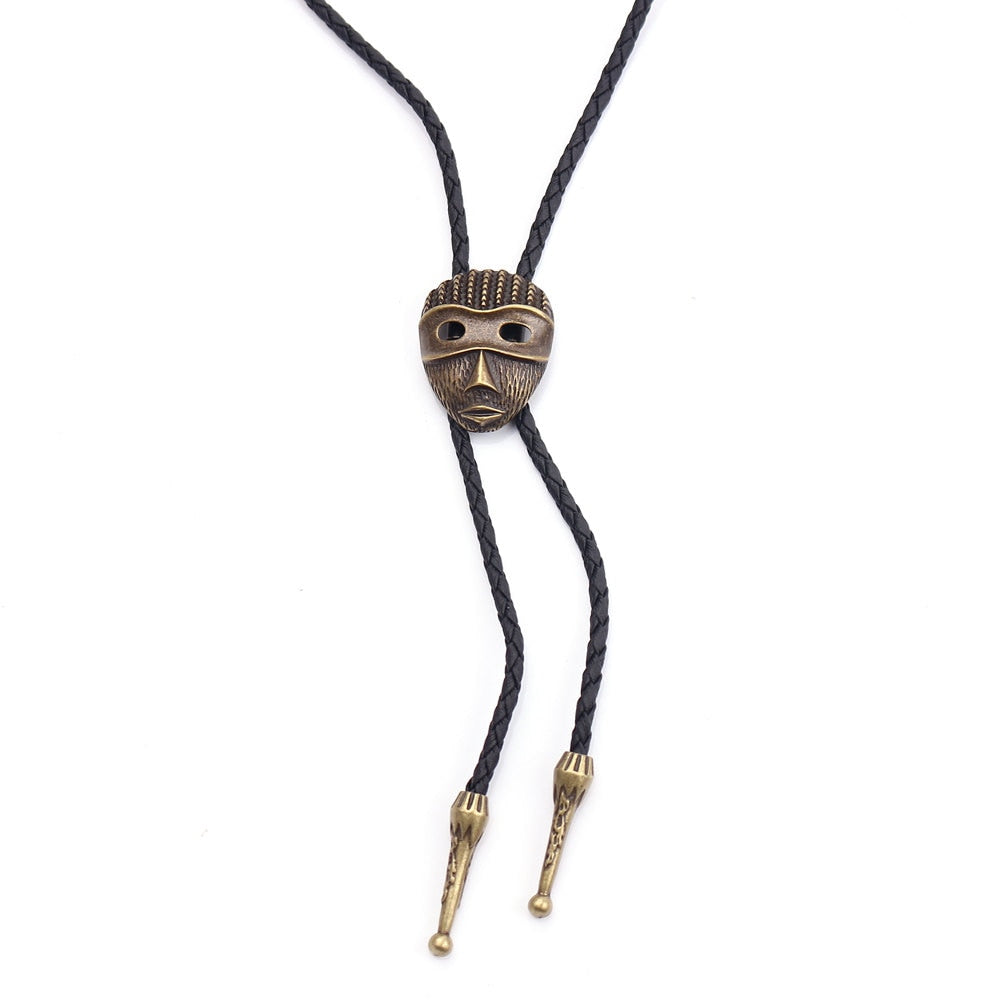 Men Necktie Jewelry Vintage Dance Bolo Tie Western Cowboy Rodeo Leather Necklace Mini Camera Mask Indian Eagle Pendant