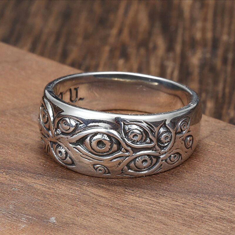 Men Retro Hip-Hop Personality Ring Punk  Rings for Women Gothic Engraved Demon Eye Retro Hipster Ring