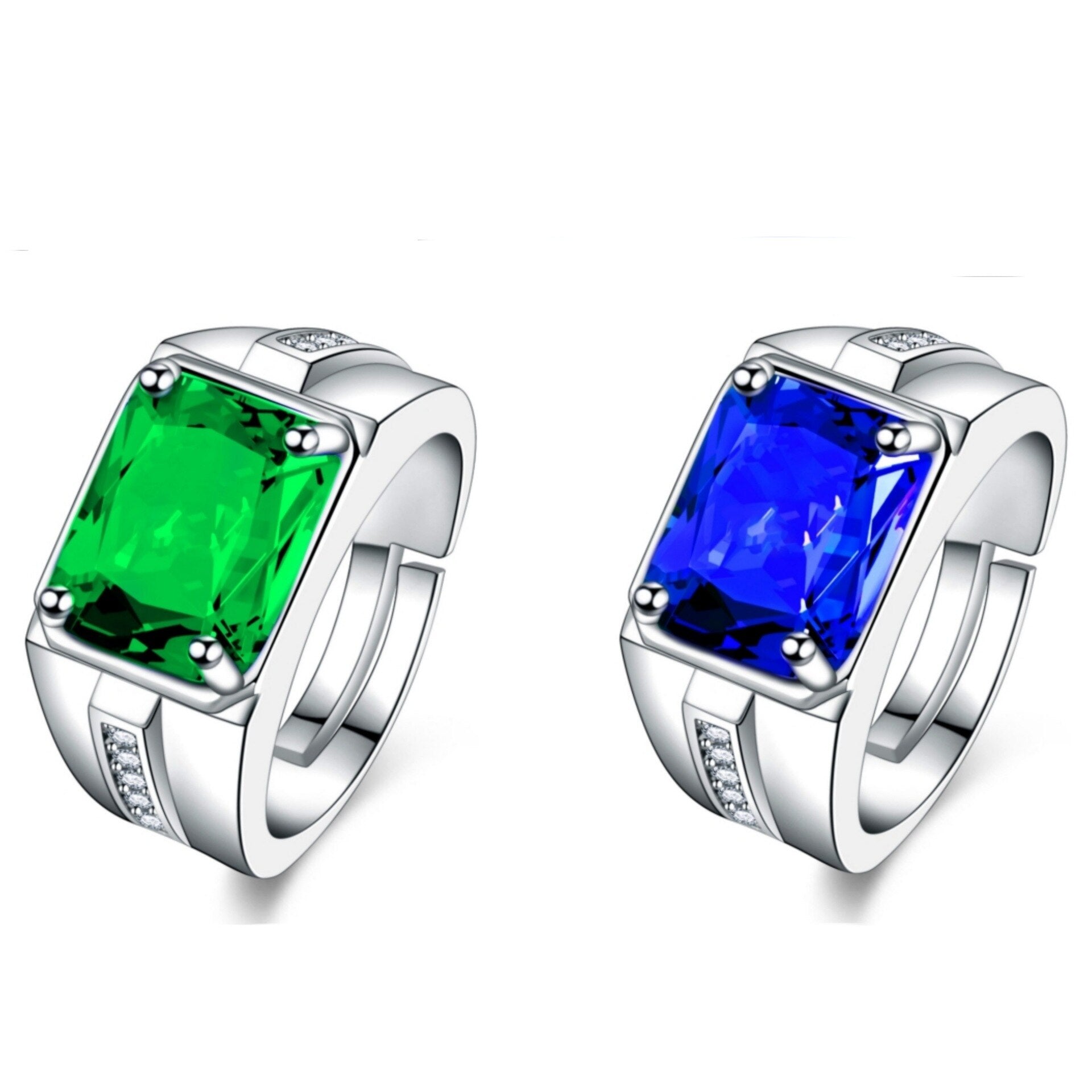 Men Ring With Sapphire Zircon Emerald Vintage Design Gracious  Inlaid Male Jewelry Party Wedding Adjustable Rings