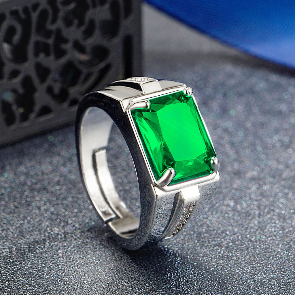 Men Ring With Sapphire Zircon Emerald Vintage Design Gracious  Inlaid Male Jewelry Party Wedding Adjustable Rings