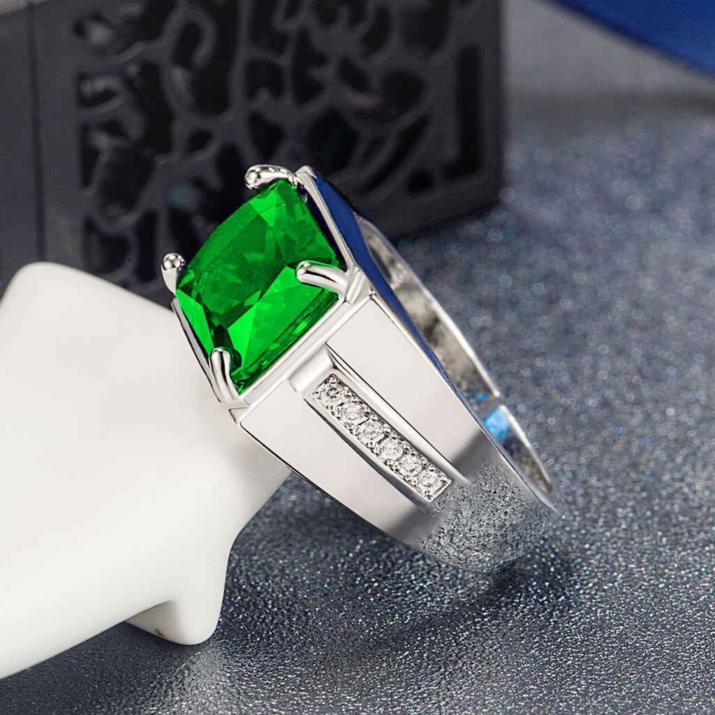Men Ring With Sapphire Zircon Emerald Vintage Design Gracious  Inlaid Male Jewelry Party Wedding Adjustable Rings