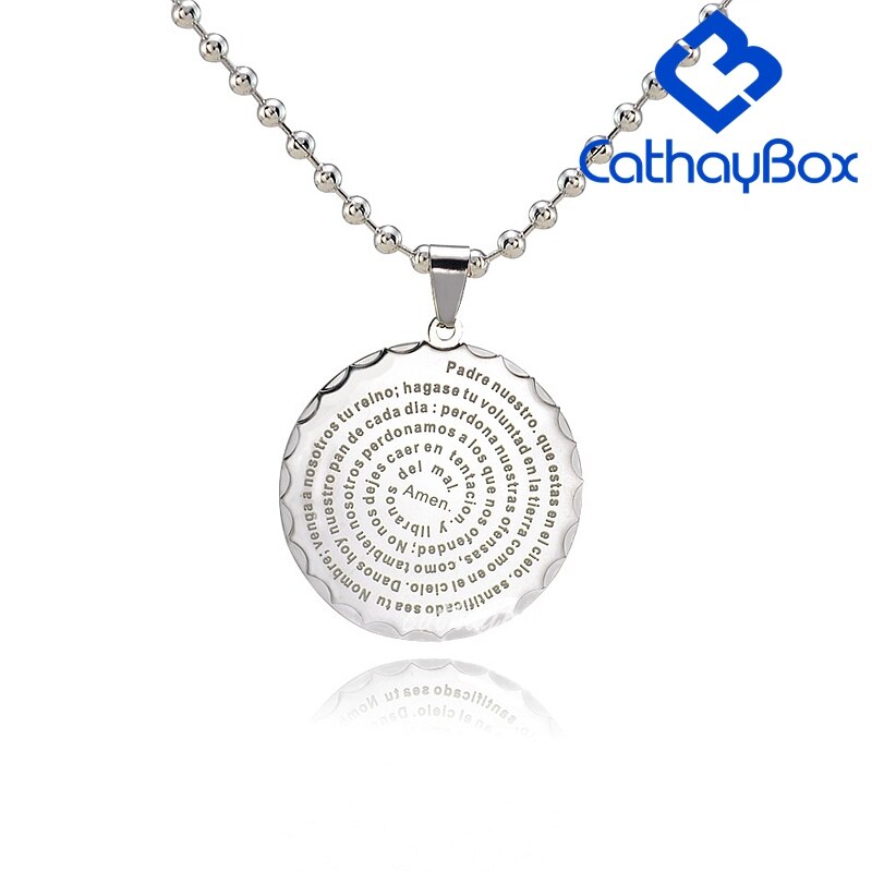 Men Spanish Lord's Prayer Pendant Necklace Gold Black Silver Color Round Jewerly 60 CM Chain