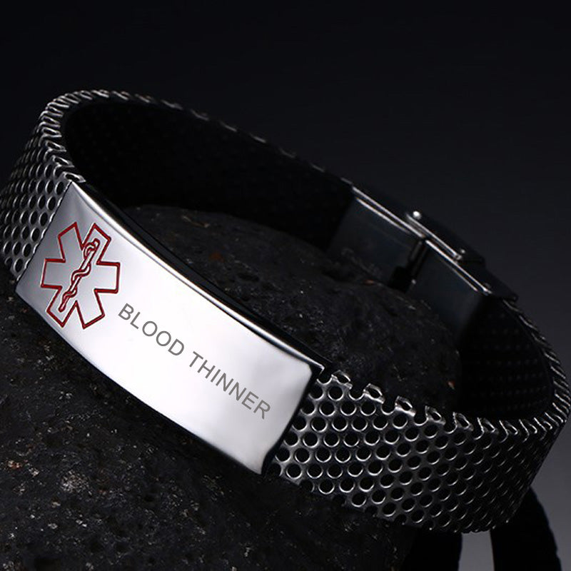 Men Stainless Steel Bracelet Custom ID Bangle Silver Watch Brands Medical Alert Personalized Male Wristbands Diabetic Jewelry