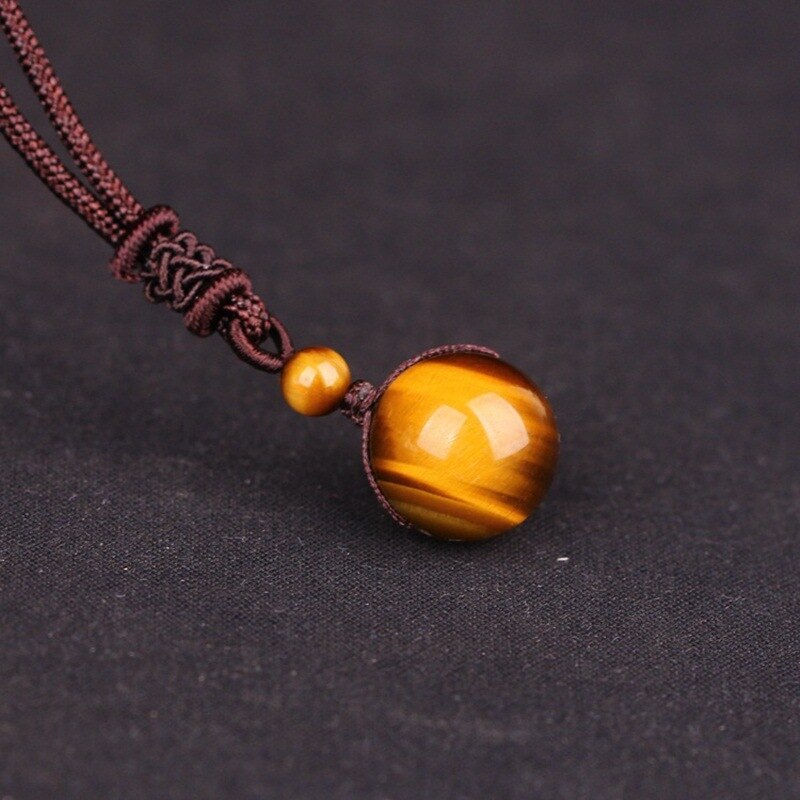 Men Tiger Eye Stone Lucky Pendant Necklaces for Women Rope Chain Braided Obsidian Vintage Ethnic Style Jewelry Gifts