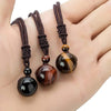 Men Tiger Eye Stone Lucky Pendant Necklaces for Women Rope Chain Braided Obsidian Vintage Ethnic Style Jewelry Gifts