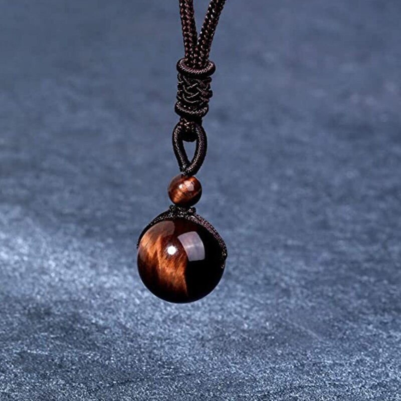 Men Tiger Eye Stone Lucky Pendant Necklaces for Women Rope Chain Braided Obsidian Vintage Ethnic Style Jewelry Gifts