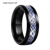 Men Wedding Band Ring Black Tungsten Ring With Blue Carbon Fiber And Silver Dragon Inl 8MM Comfort Fit