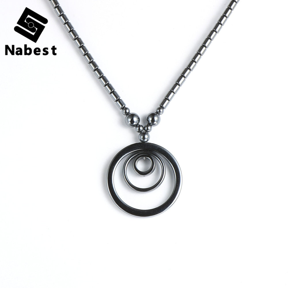 Men Women Hematite Geometric Multi-layer Round Heart Dolphin Pendant Necklace Clavicle Chain Natural Stone Choker Party Jewelry