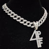 Men Women Hip Hop 4PF Letter Pendant Necklace Miami Cuban Chain Iced Out Bling Bling HipHop Necklaces Charm Jewelry