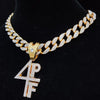 Men Women Hip Hop 4PF Letter Pendant Necklace Miami Cuban Chain Iced Out Bling Bling HipHop Necklaces Charm Jewelry