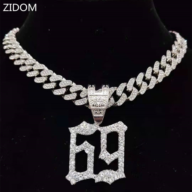 Men Women Hip Hop 6ix9ine Rapper Pendant Necklace with 13mm Miami Cuban Chain Iced Out Bling HipHop Necklaces Jewelry