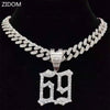 Men Women Hip Hop 6ix9ine Rapper Pendant Necklace with 13mm Miami Cuban Chain Iced Out Bling HipHop Necklaces Jewelry