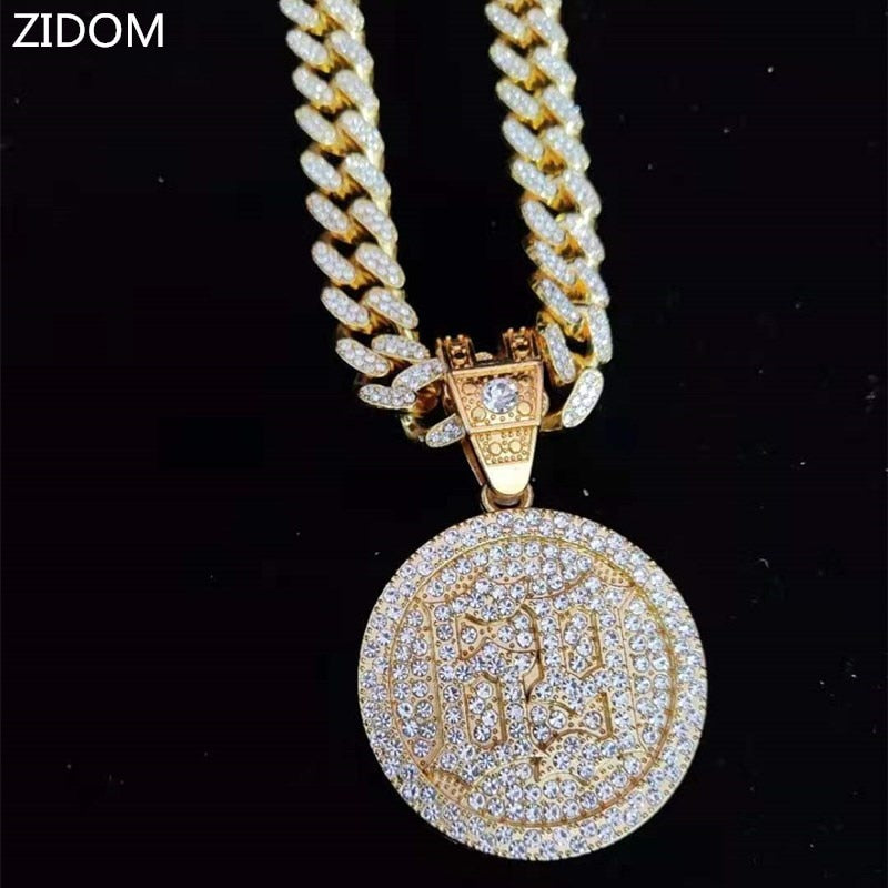 Men Women Hip Hop 6ix9ine Rapper Pendant Necklace with 13mm Miami Cuban Chain Iced Out Bling HipHop Necklaces Jewelry