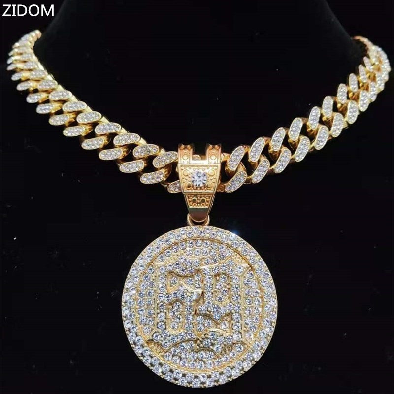 Men Women Hip Hop 6ix9ine Rapper Pendant Necklace with 13mm Miami Cuban Chain Iced Out Bling HipHop Necklaces Jewelry