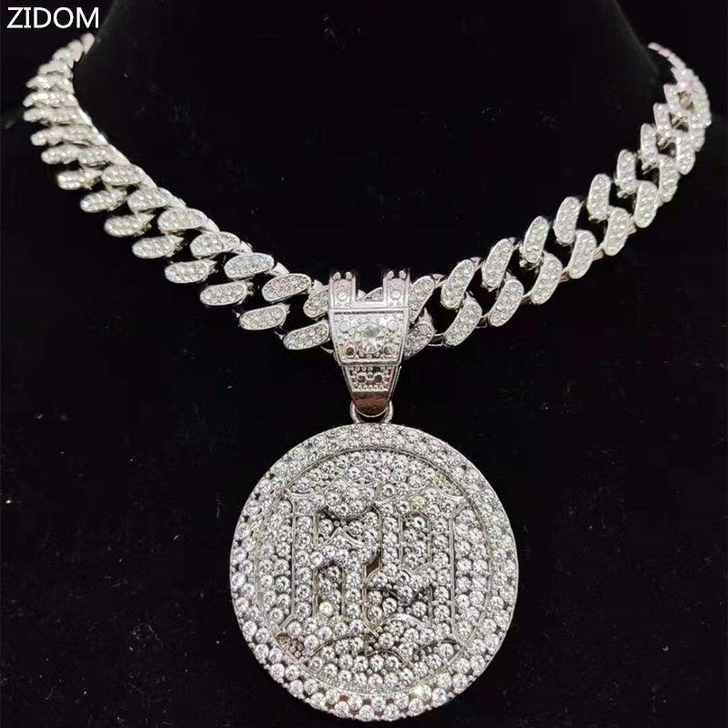 Men Women Hip Hop 6ix9ine Round Pendant Necklace Miami Cuban Chain Iced Out Bling Bling HipHop Necklaces Charm Jewelry
