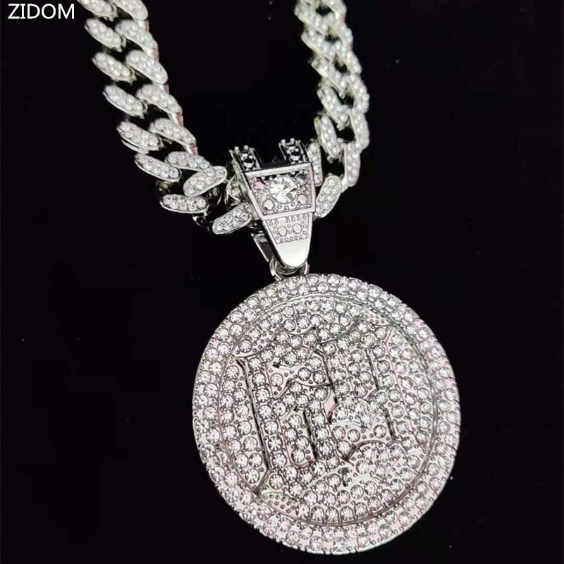 Men Women Hip Hop 6ix9ine Round Pendant Necklace Miami Cuban Chain Iced Out Bling Bling HipHop Necklaces Charm Jewelry