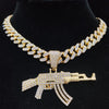 Men Women Hip Hop AK47 Gun Pendant Necklace with 13mm Cuban Chain HipHop Iced Out Bling Bling Necklaces Charm Jewelry