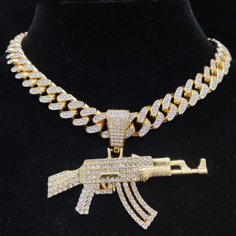 Men Women Hip Hop AK47 Gun Pendant Necklace with 13mm Cuban Chain HipHop Iced Out Bling 7d5785b1 6c0c 4e4c a884
