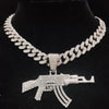 Men Women Hip Hop AK47 Gun Pendant Necklace with 13mm Cuban Chain HipHop Iced Out Bling Bling Necklaces Charm Jewelry